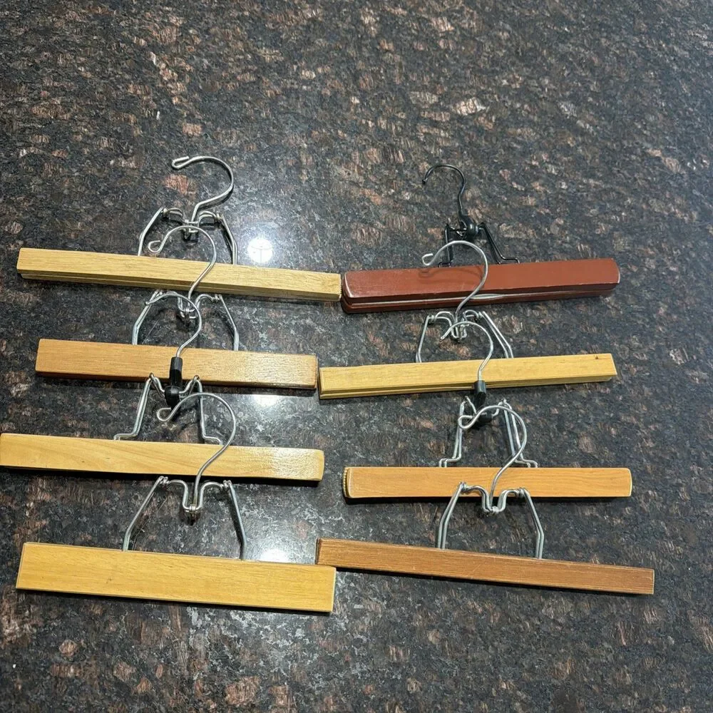 8 Vintage Wooden Clothes Hangers with Clips Multi Size 9